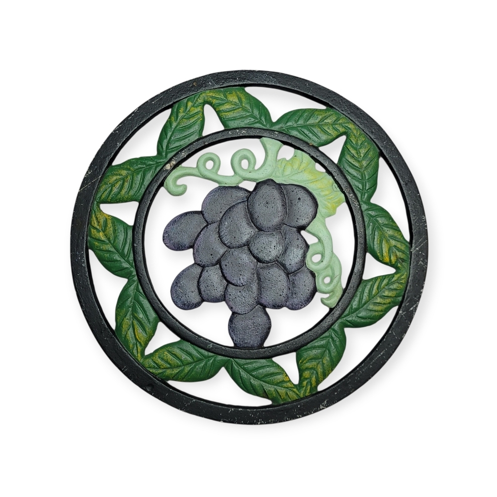 Vintage Decorative Wrought Trivet With Grapes Amd Leaves Cottagecore